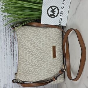 MICHAEL KORS VANILLA‎ TAN LOGO BAG LEXINGTON CROSSBODY SHOULDER PURSE GUC